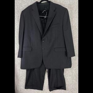 Lauren Ralph Lauren Suit Mens 52R dark Gray Pinstriped Classic 48X25 Pants Pleat